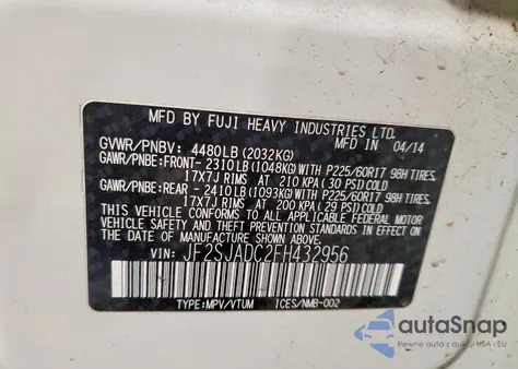 2015 Subaru Forester 2.5I Premium z USA, uszkodzony, nr VIN JF2SJADC2FH432956